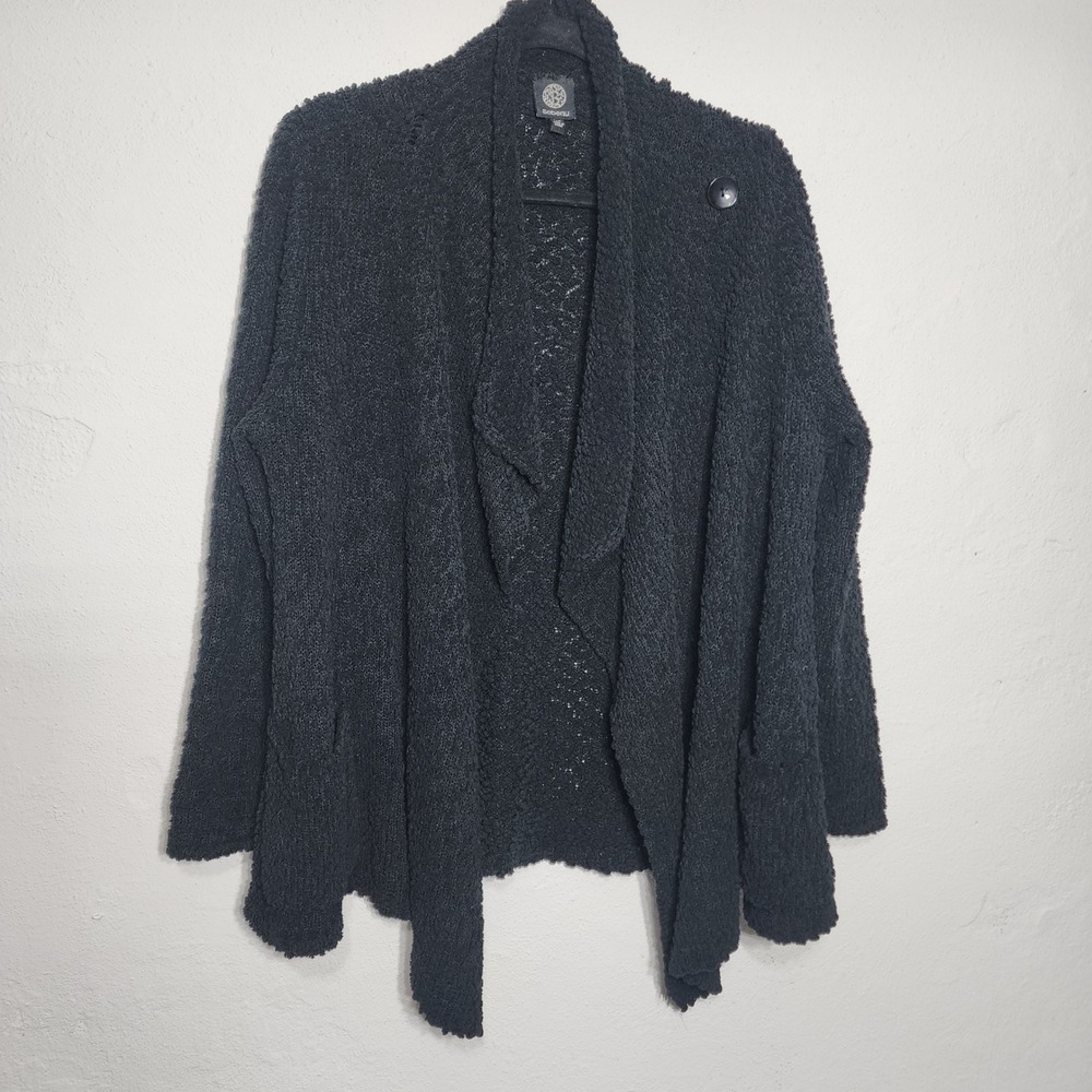 Bobeau‎ Cardigan Sweater 1X Black Popcorn Knit Convertible Button Wrap Plus Size